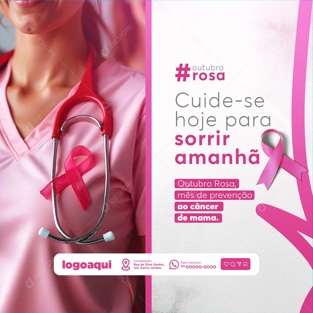 Outubro Rosa Cuide-Se Hoje Para Sorrir Amanhã Social Media PSD Editável