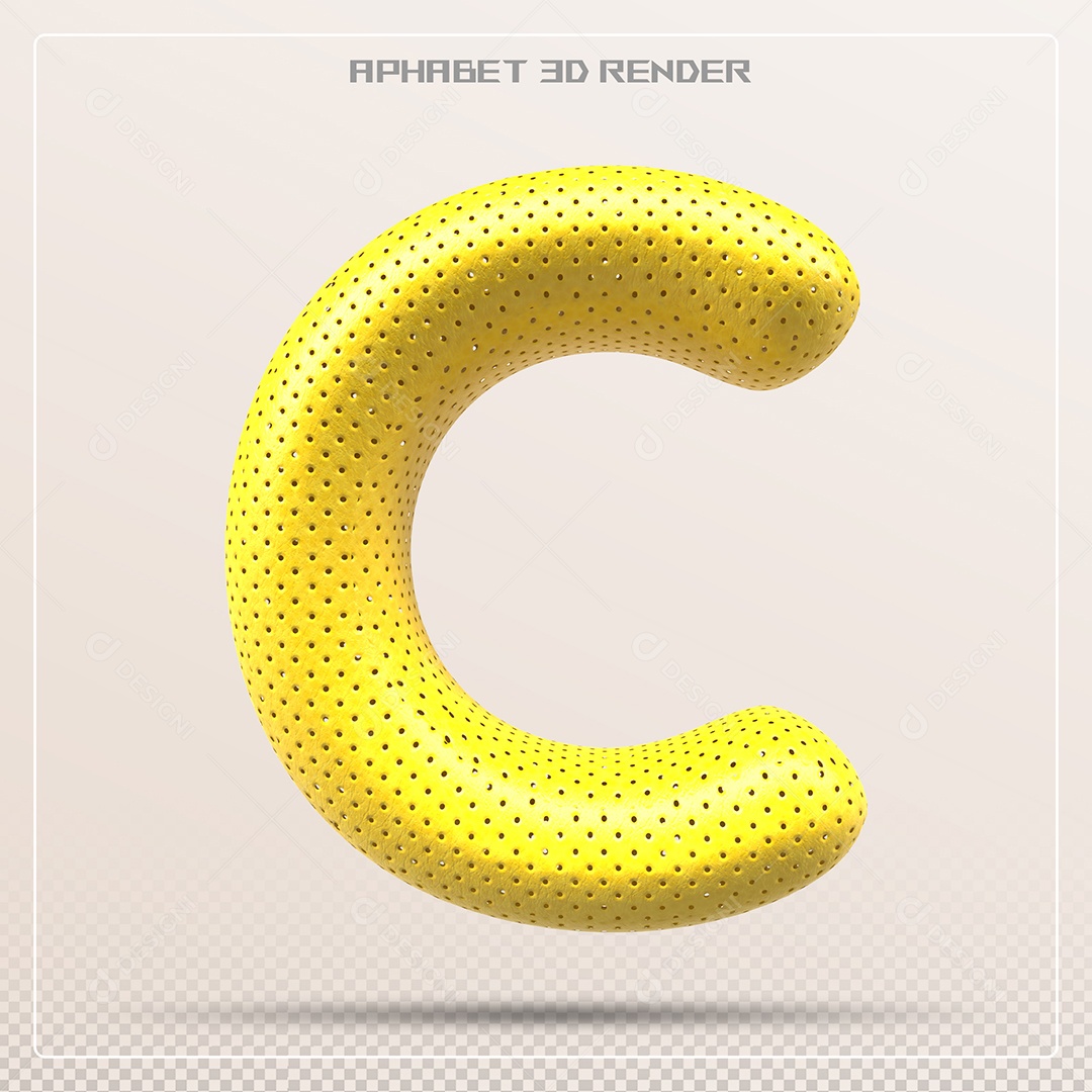 Letra 3D C Amarela Para Composição PSD
