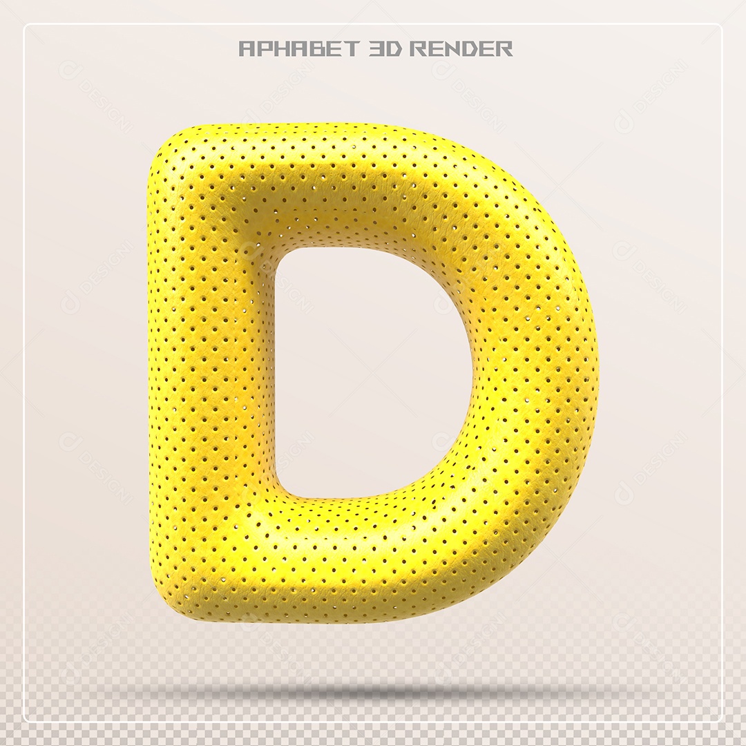 Letra 3D D Amarela Para Composição PSD
