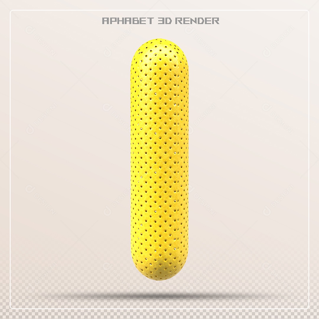 Letra 3D I Amarela Para Composição PSD