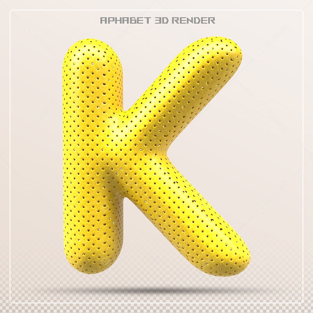 Letra 3D K Amarela Para Composição PSD