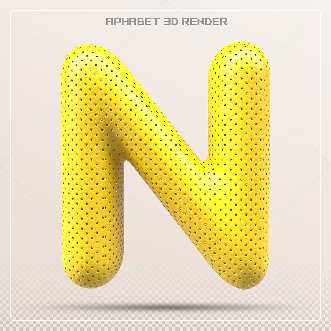 Letra 3D N Amarela Para Composição PSD