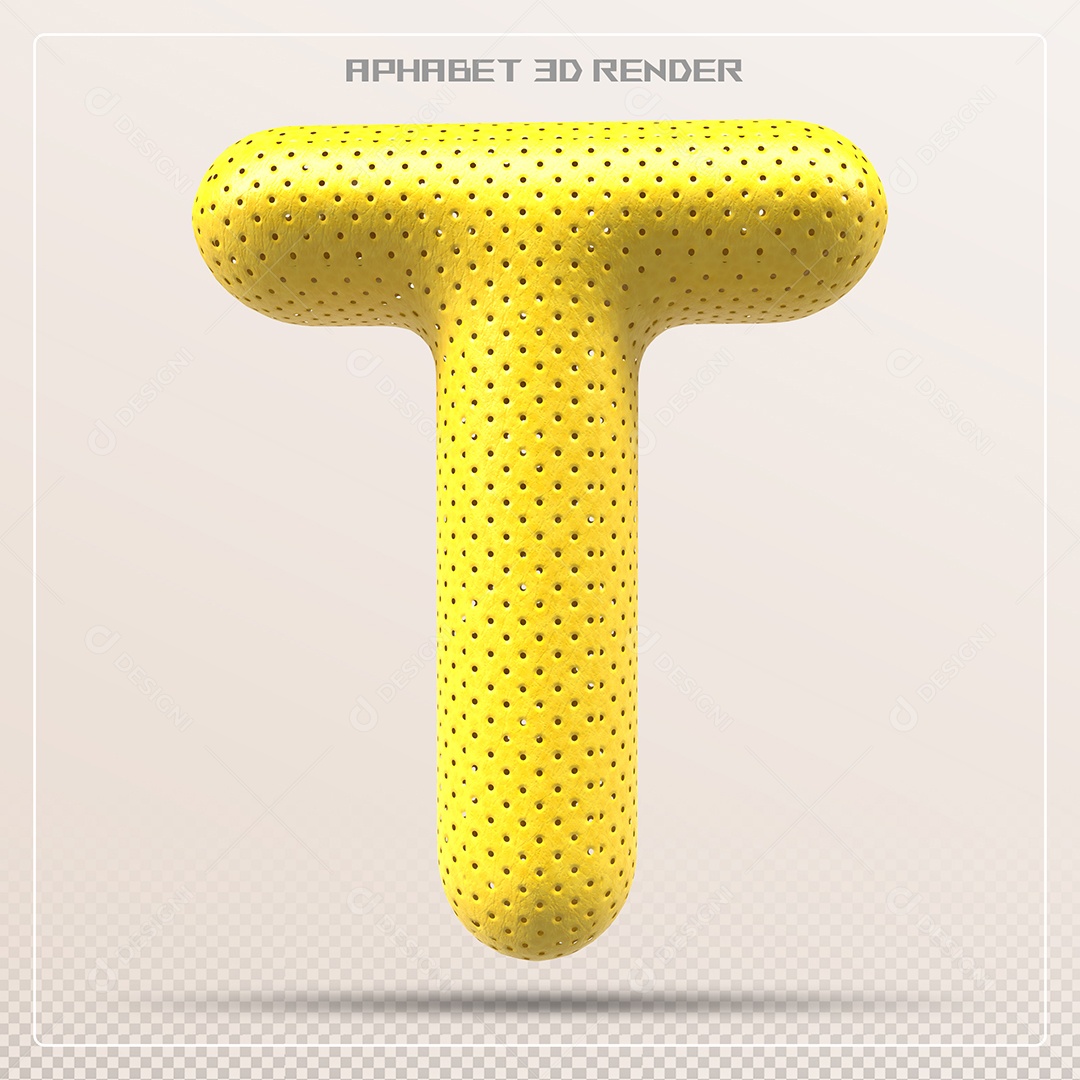 Letra 3D T Amarela Para Composição PSD