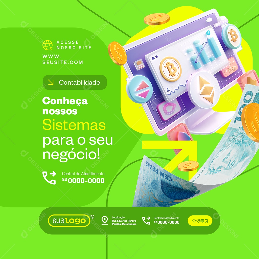 Contabilidade Conheça Nossos Sistemas Para o Seu Negócio Social Media PSD Editável