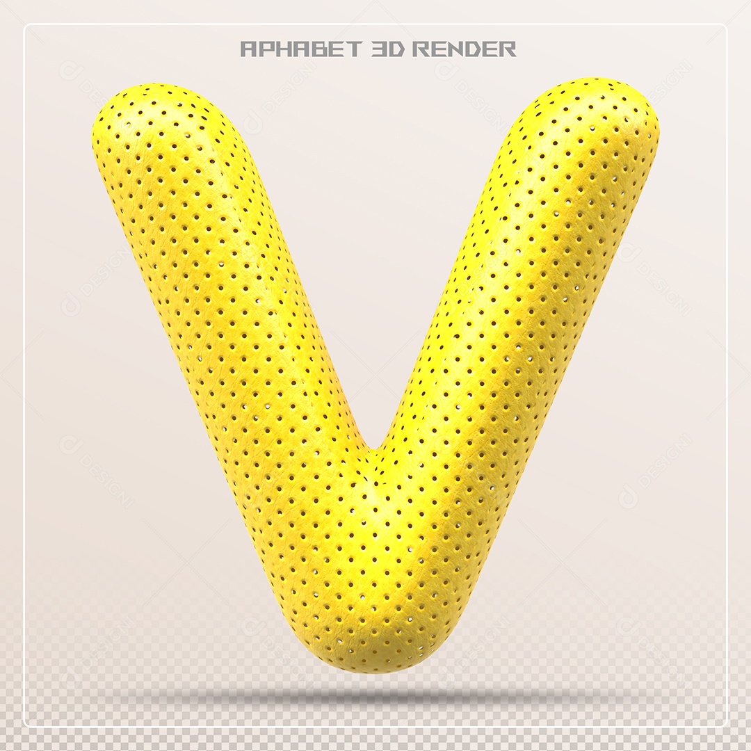 Letra 3D V Amarela Para Composição PSD
