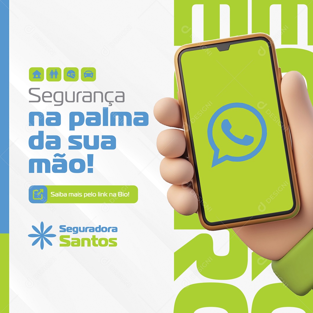 Seguradora Segurança na Palma da Sua Mão Social Media PSD Editável