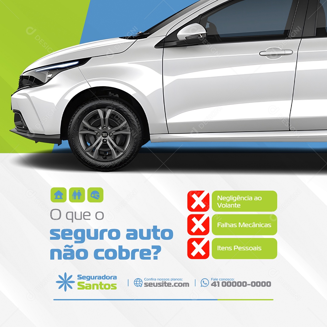 Seguradora O Que o Seguro Auto Não Cobra Social Media PSD Editável