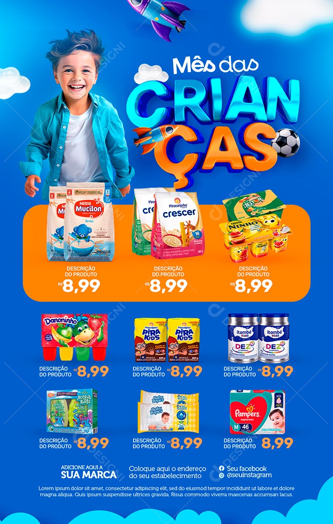 Dia das Crianças Supermercado Social Media PSD Editável