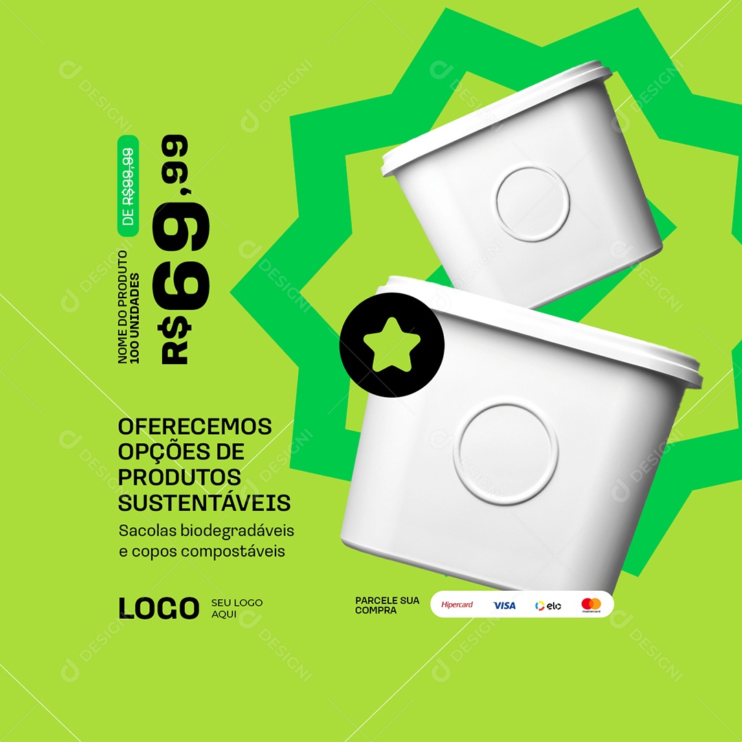 Embalagem Oferecemos Opções de Produtos Sustentáveis Social Media PSD Editável