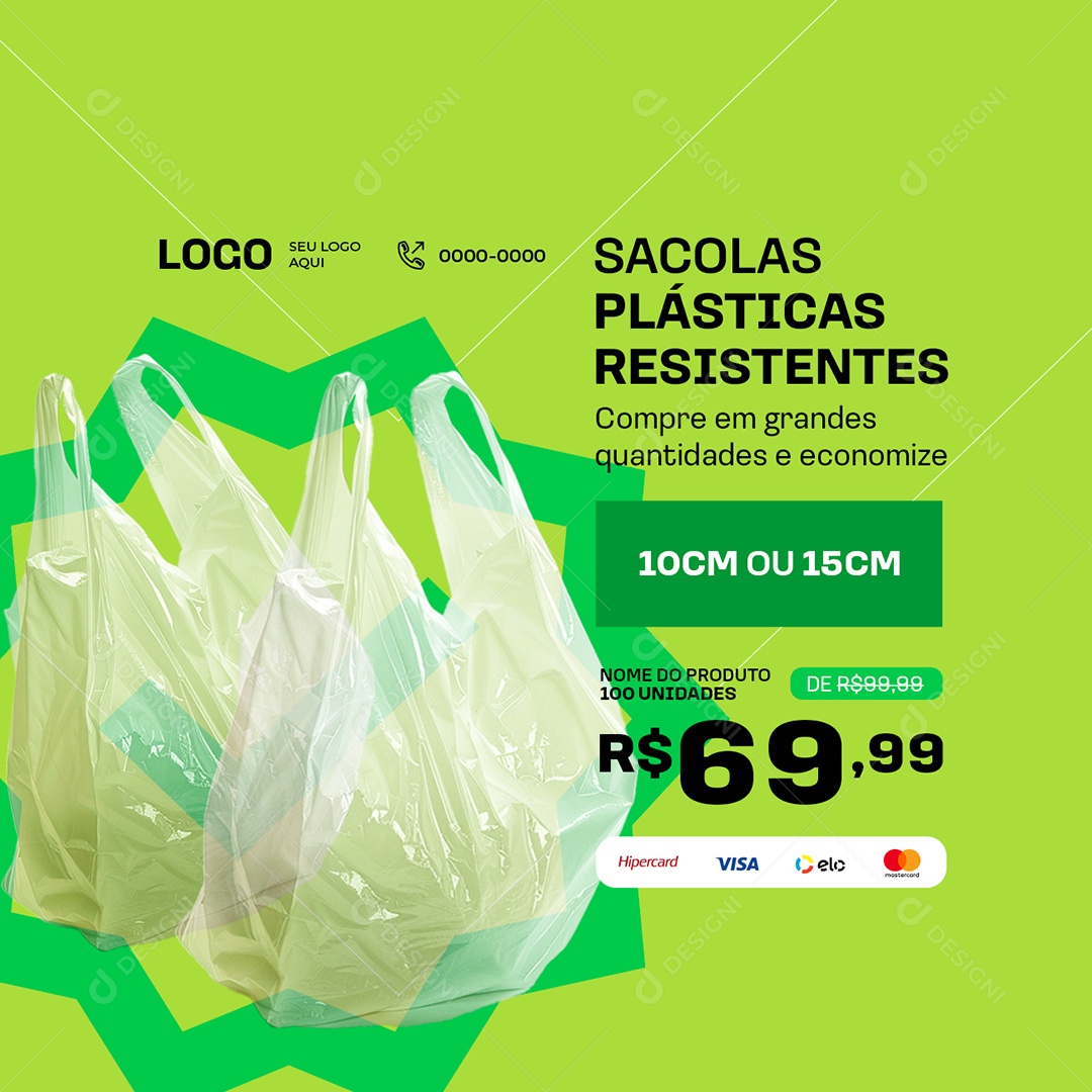 Embalagem Sacolas Plásticas Resistentes Social Media PSD Editável