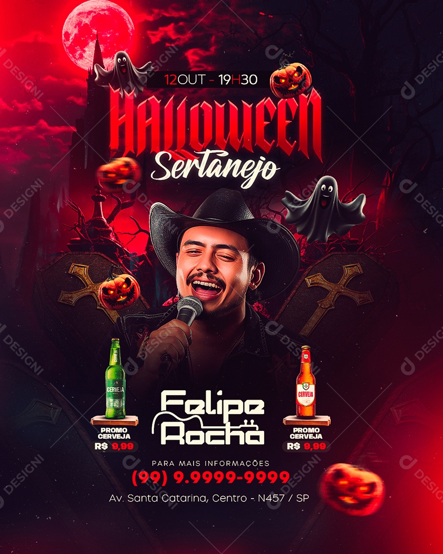 Flyer Halloween Sertanejo Felipe Rocha Social Media PSD Editável