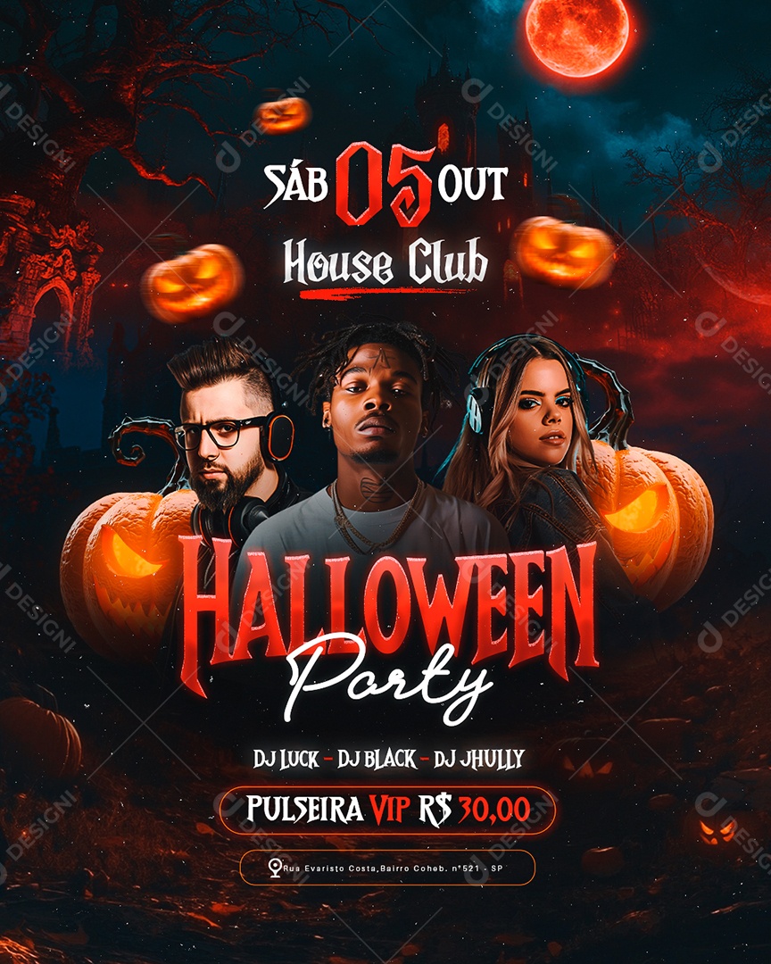 Flyer Halloween House Club Party Social Media PSD Editável