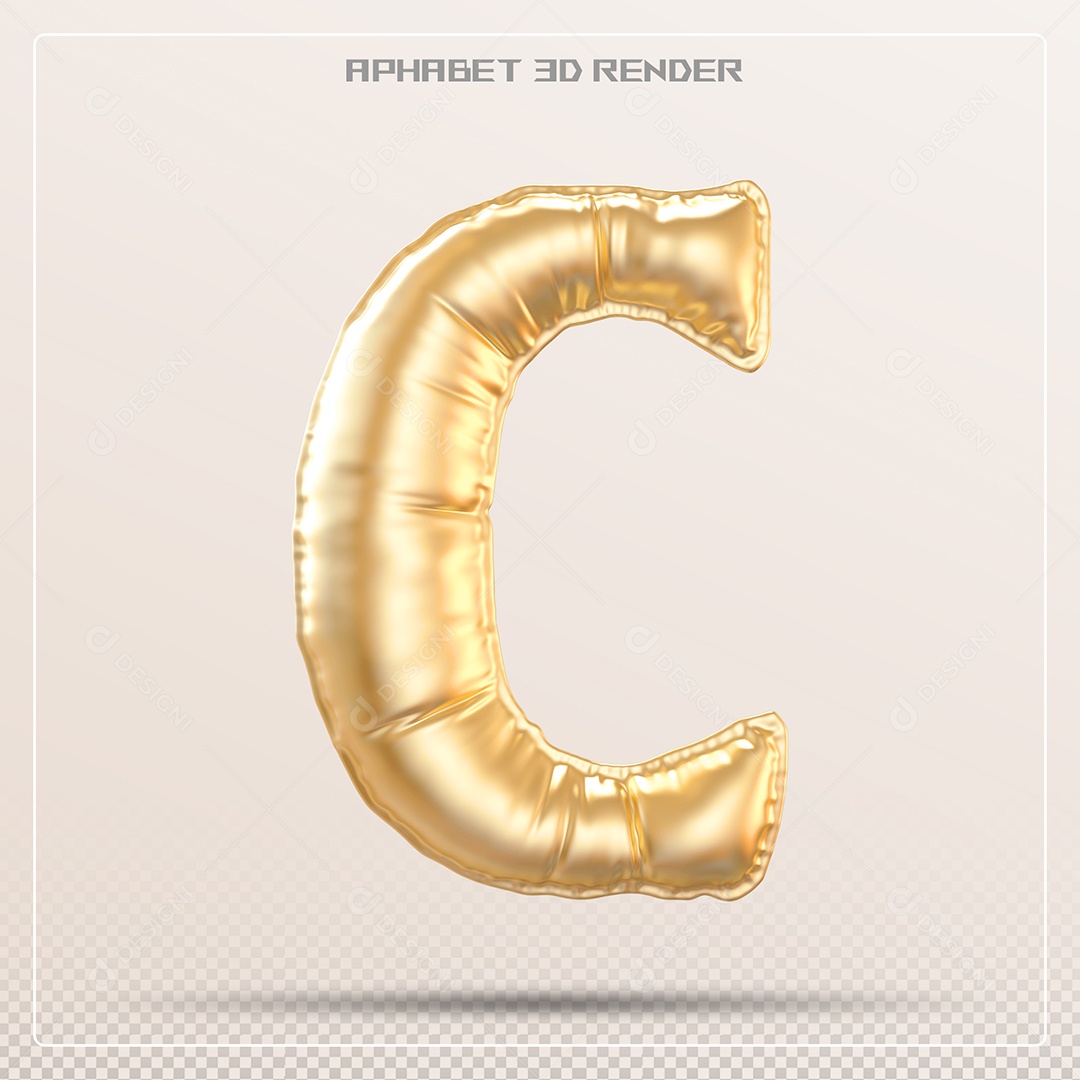 Balão Dourado Letra C Maiúscula Elemento 3D Para Composição PSD