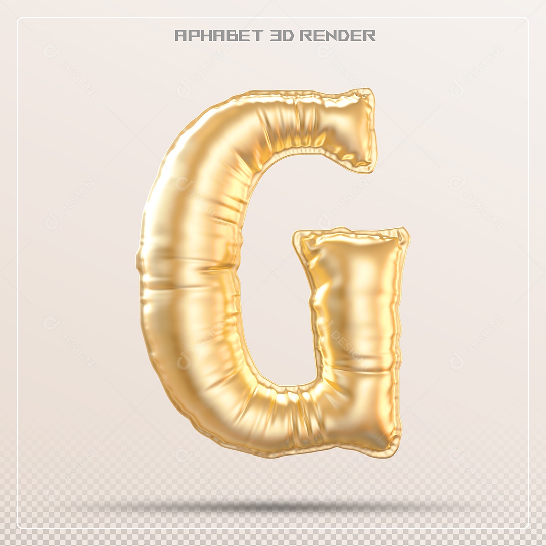 Golden Balloon Letra G Maiúscula 3D Element for PSD Composition