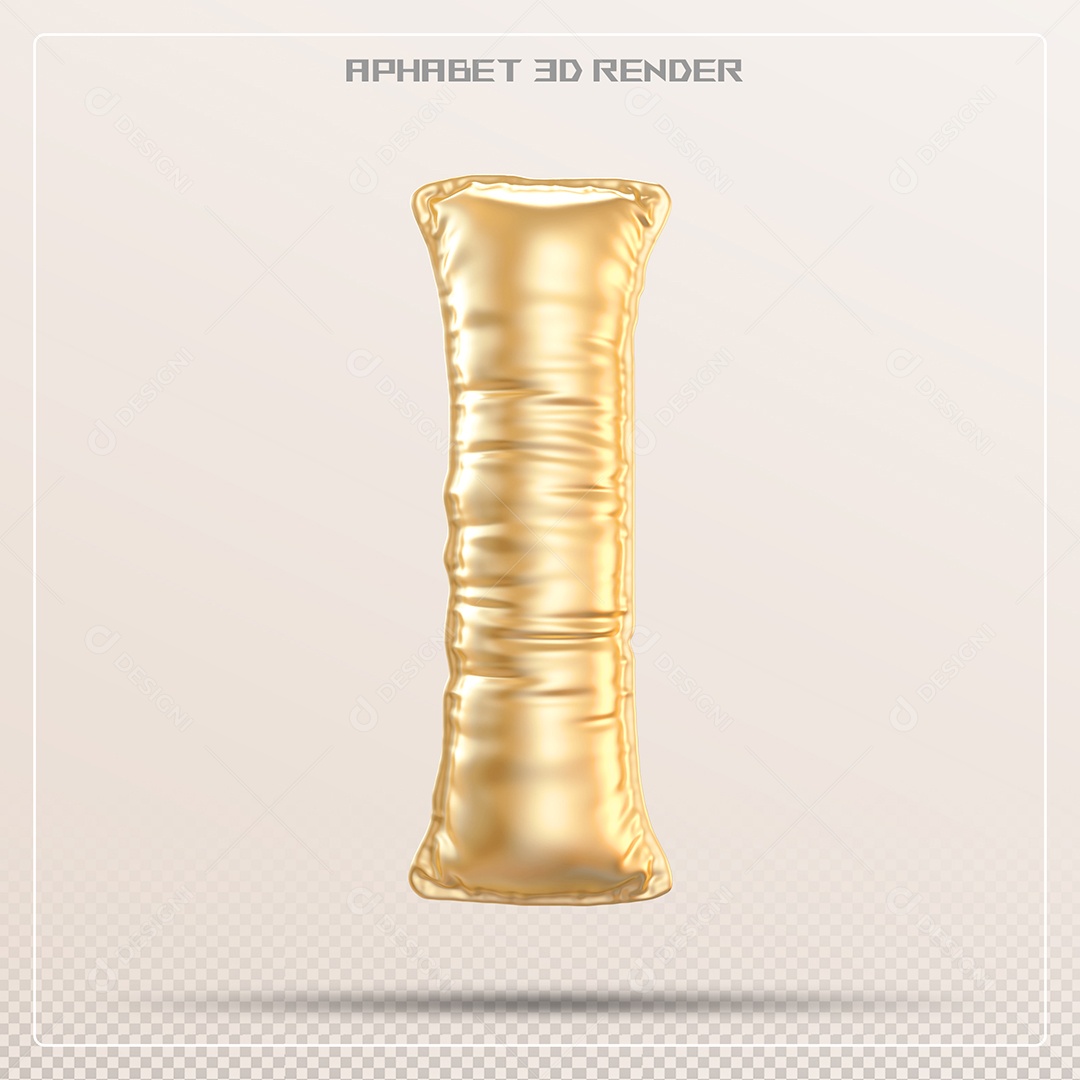 Balão Dourado Letra I Maiúscula Elemento 3D Para Composição PSD