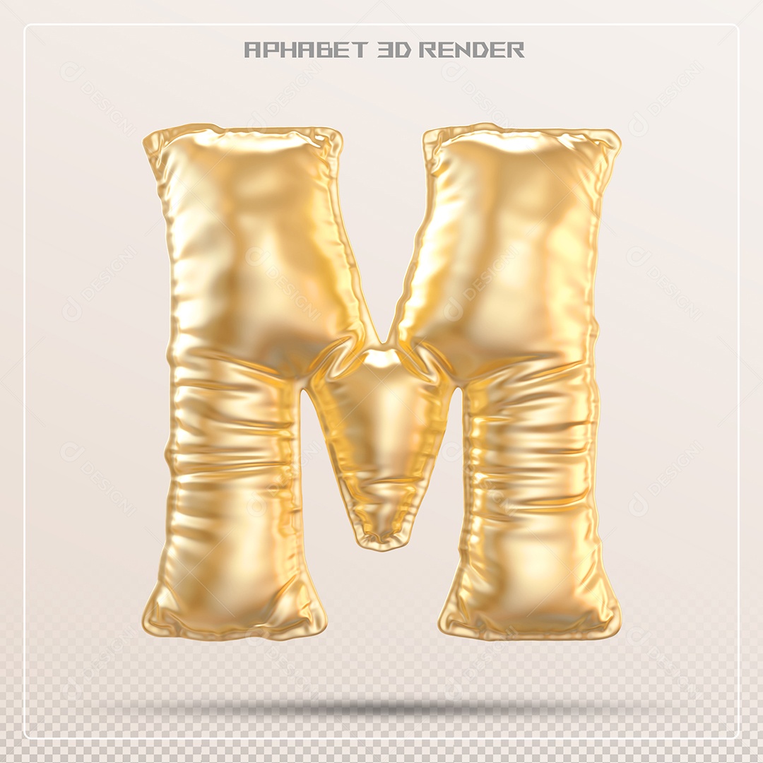 Balão Dourado Letra M Maiúscula Elemento 3D Para Composição PSD