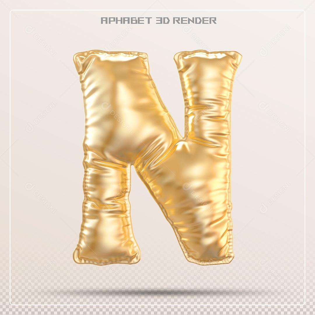 Balão Dourado Letra N Maiúscula Elemento 3D Para Composição PSD