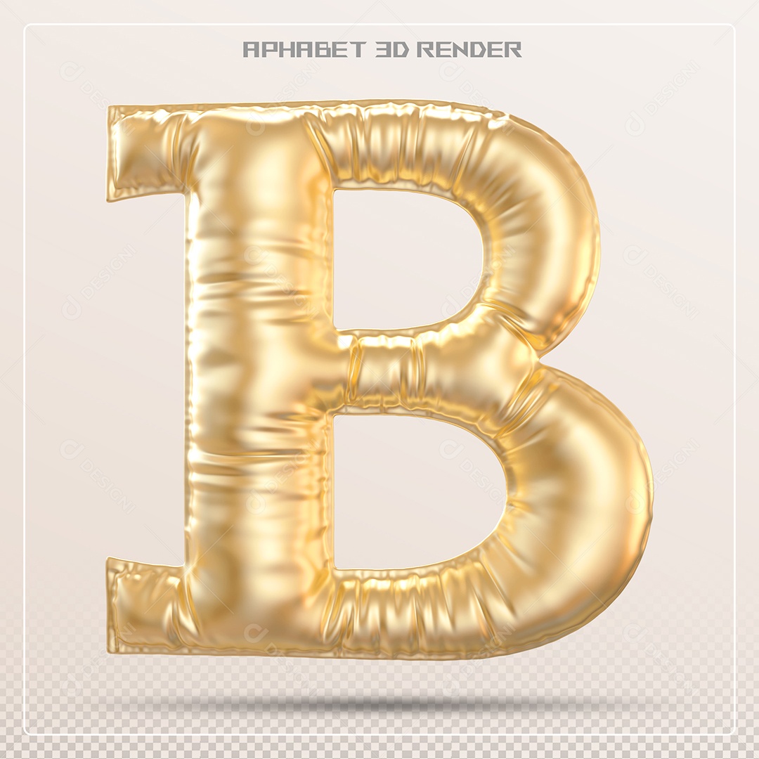 Balão Dourado Letra B Maiúscula Elemento 3D Para Composição PSD