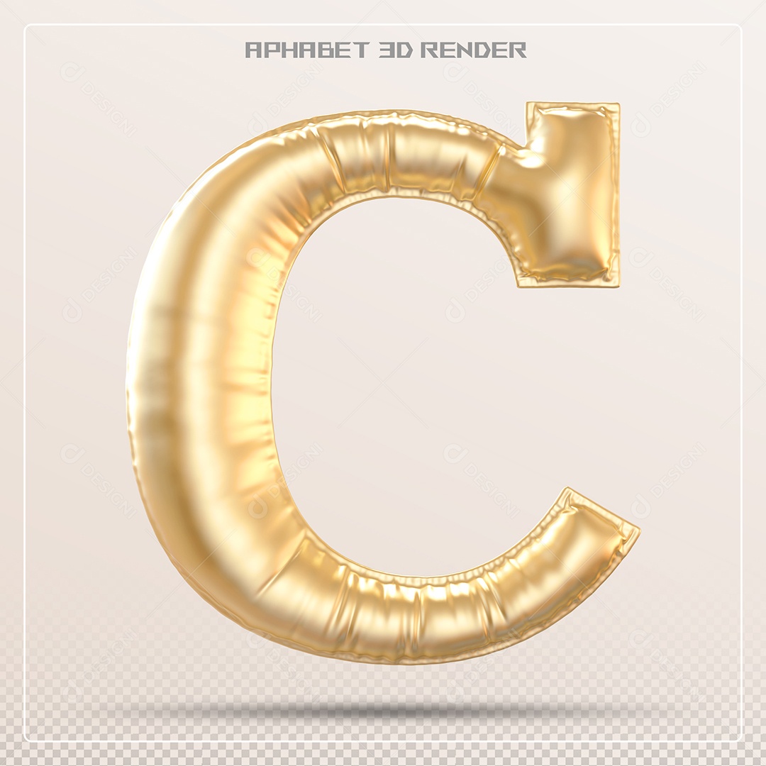 Balão Dourado Letra C Maiúscula Elemento 3D Para Composição PSD