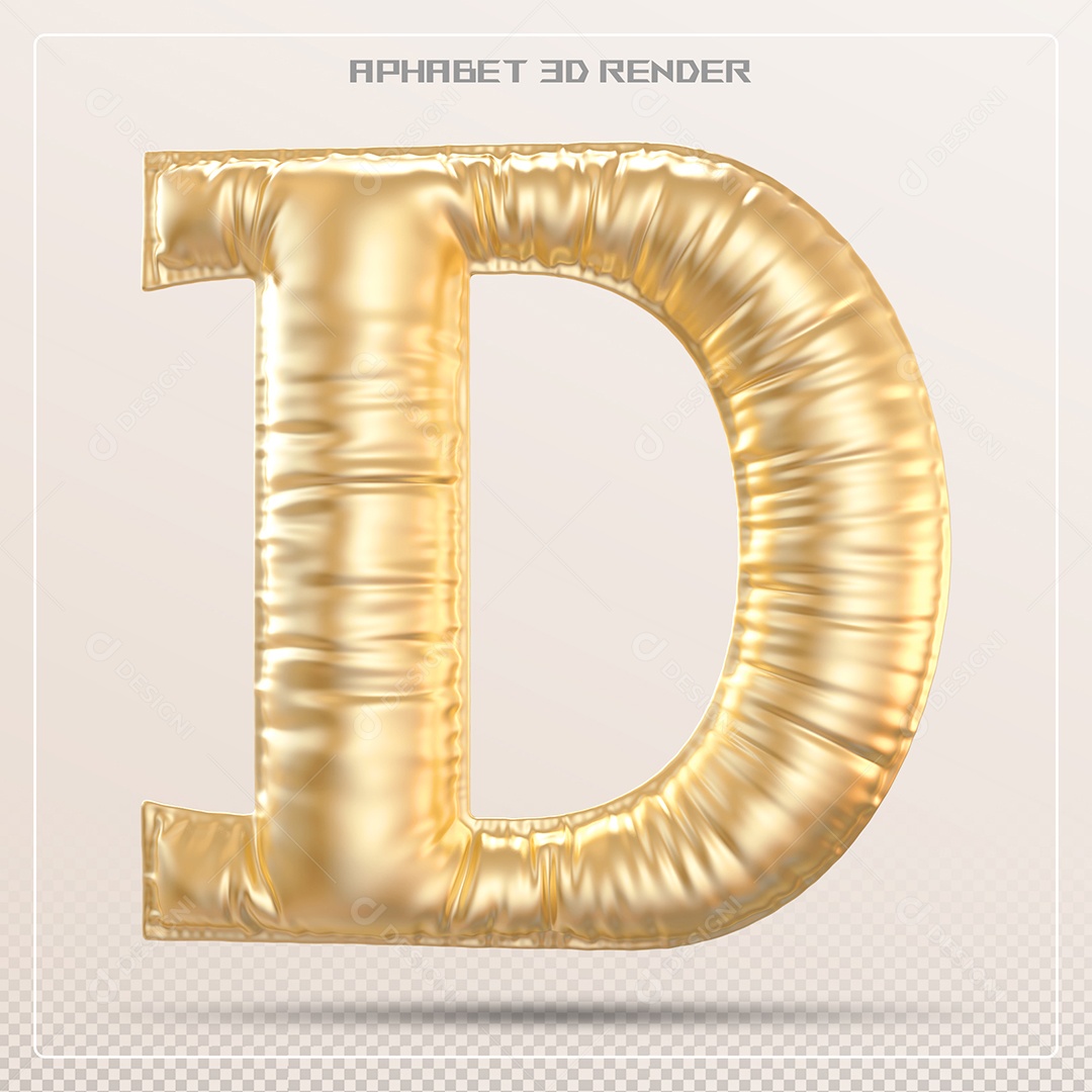 Balão Dourado Letra D Maiúscula Elemento 3D Para Composição PSD