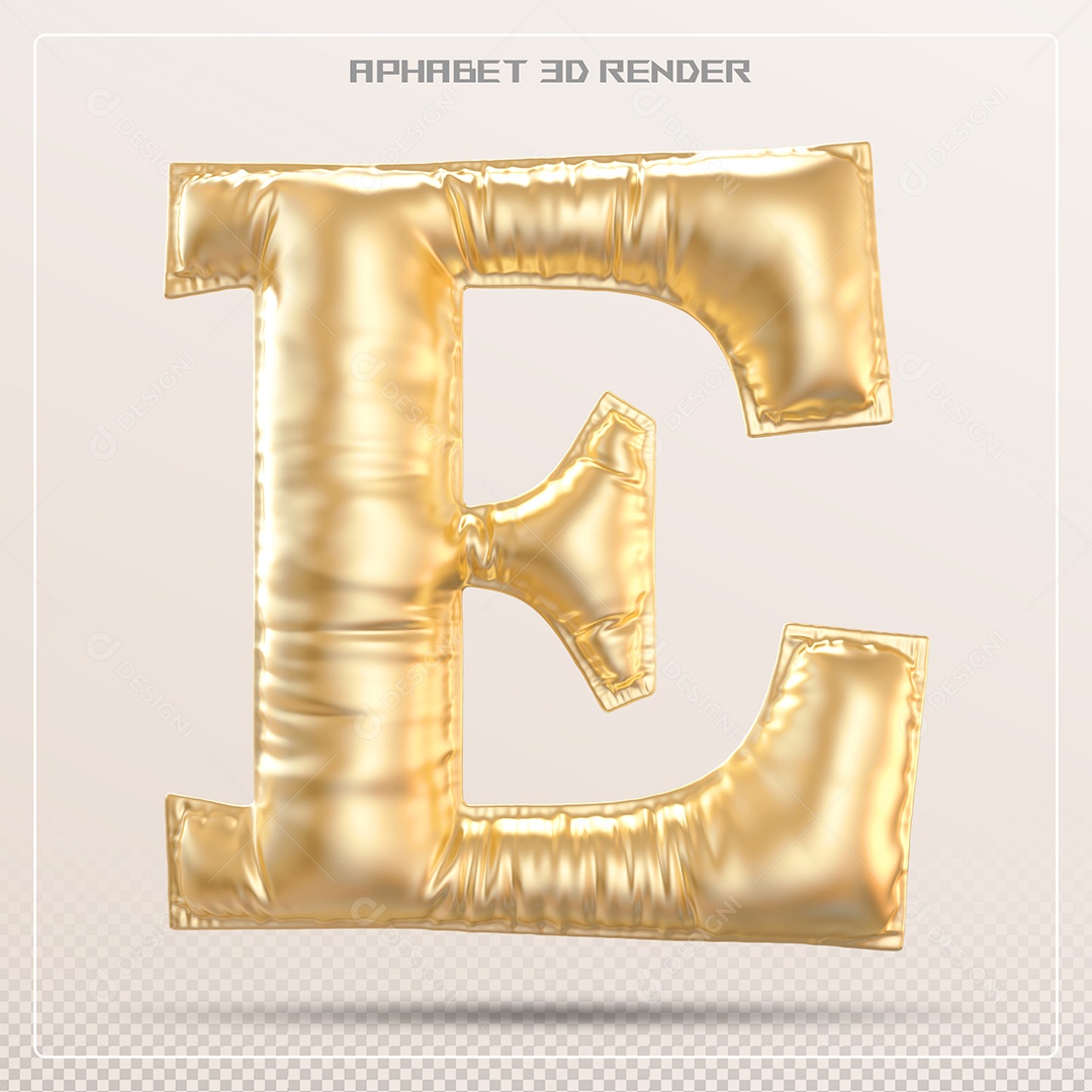 Balão Dourado Letra E Maiúscula Elemento 3D Para Composição PSD