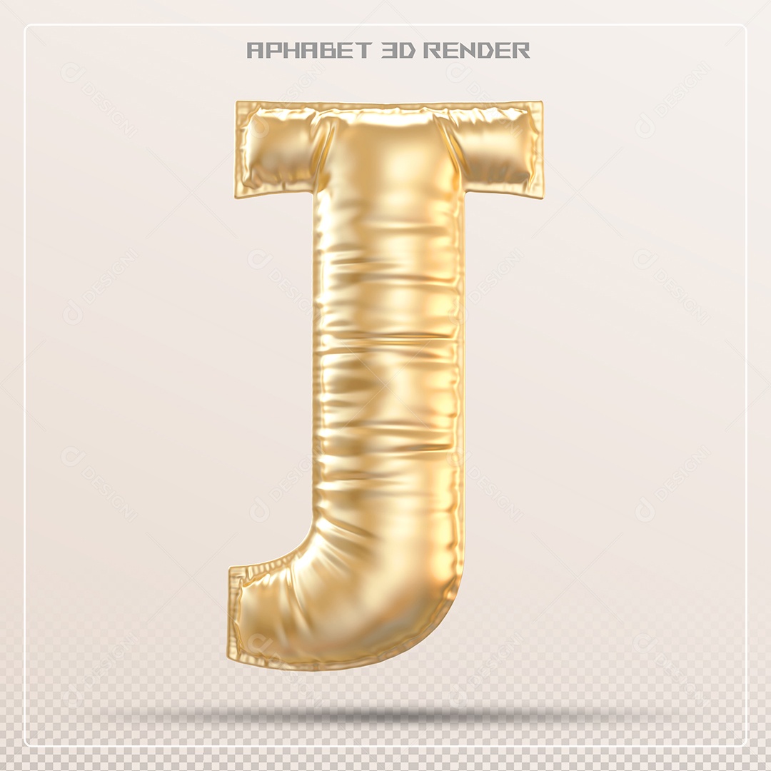 Balão Dourado Letra J Maiúscula Elemento 3D Para Composição PSD