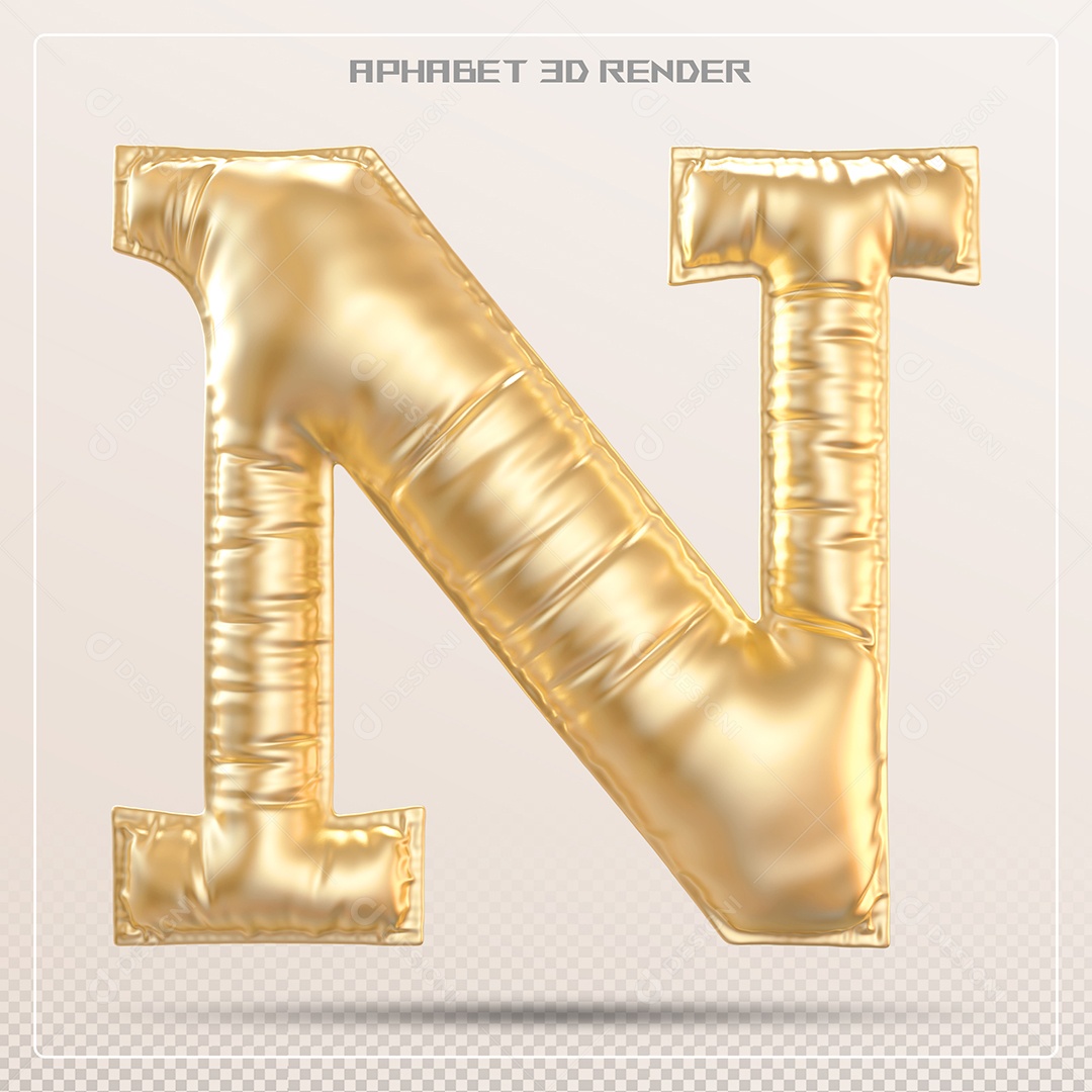 Balão Dourado Letra N Maiúscula Elemento 3D Para Composição PSD