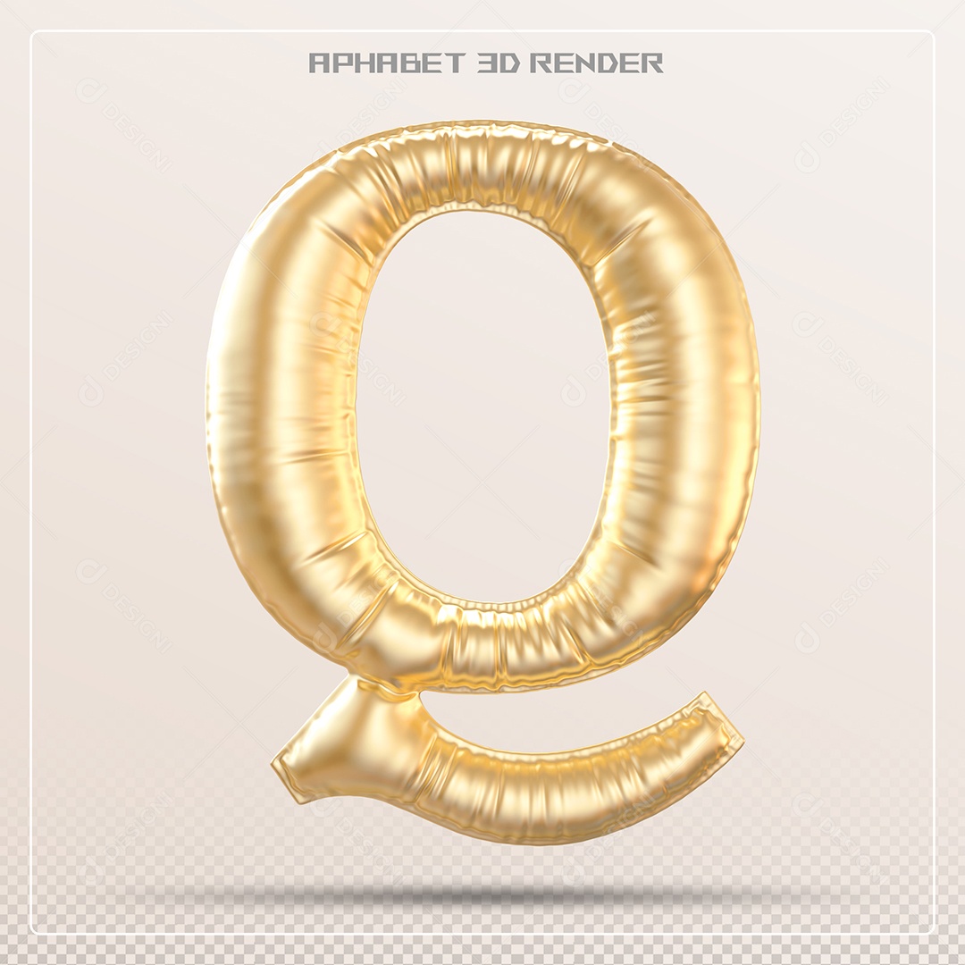 Balão Dourado Letra Q Maiúscula Elemento 3D Para Composição PSD