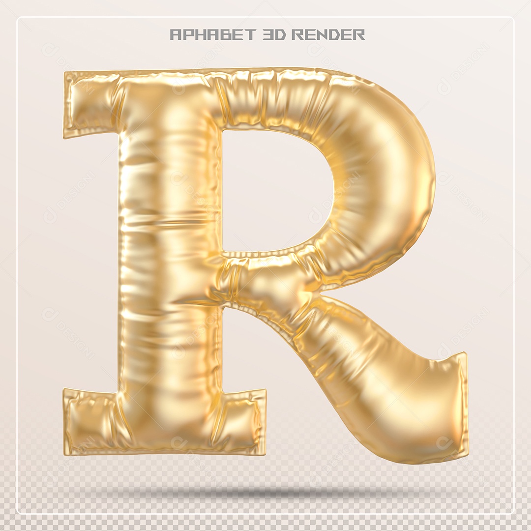 Balão Dourado Letra R Maiúscula Elemento 3D Para Composição PSD