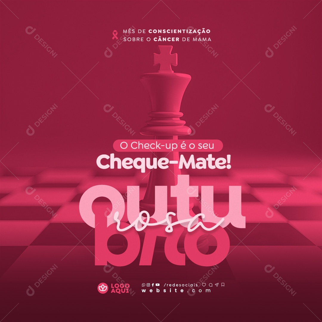 Outubro Rosa Cheque Mate Social Media PSD Editável