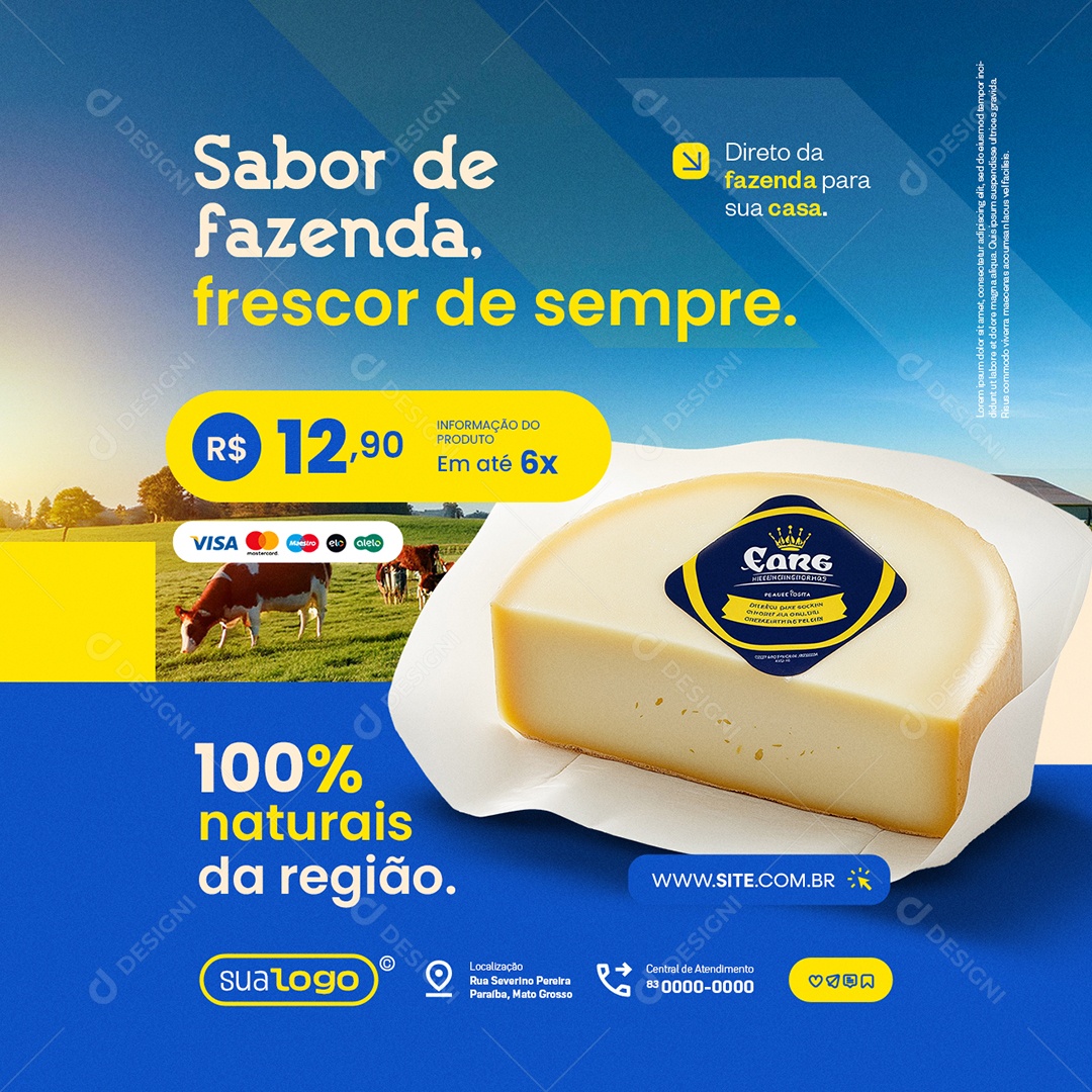 Laticínios Sabor de Fazenda Frecor de Sempre Social Media PSD Editável