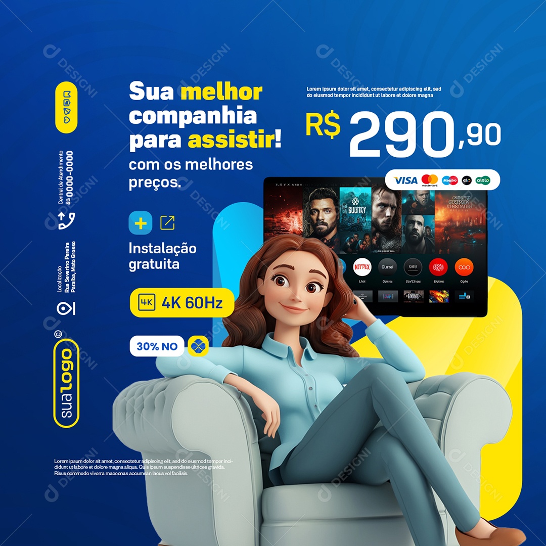 Antenas Sua Melhor Companhia para Assistir Social Media PSD Editável