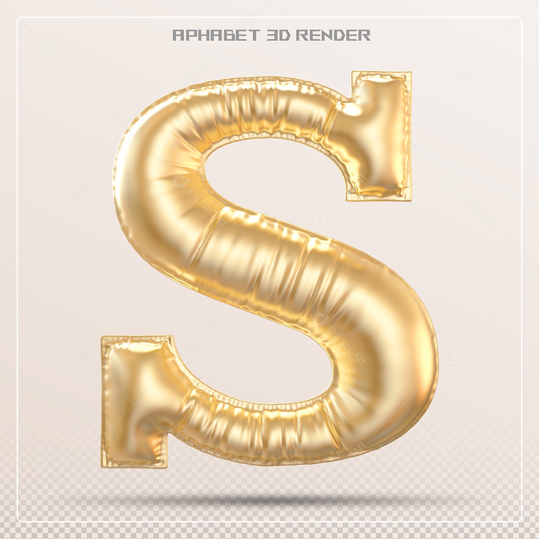 Balão Dourado Letra R Maiúscula Elemento 3D Para Composição PSD