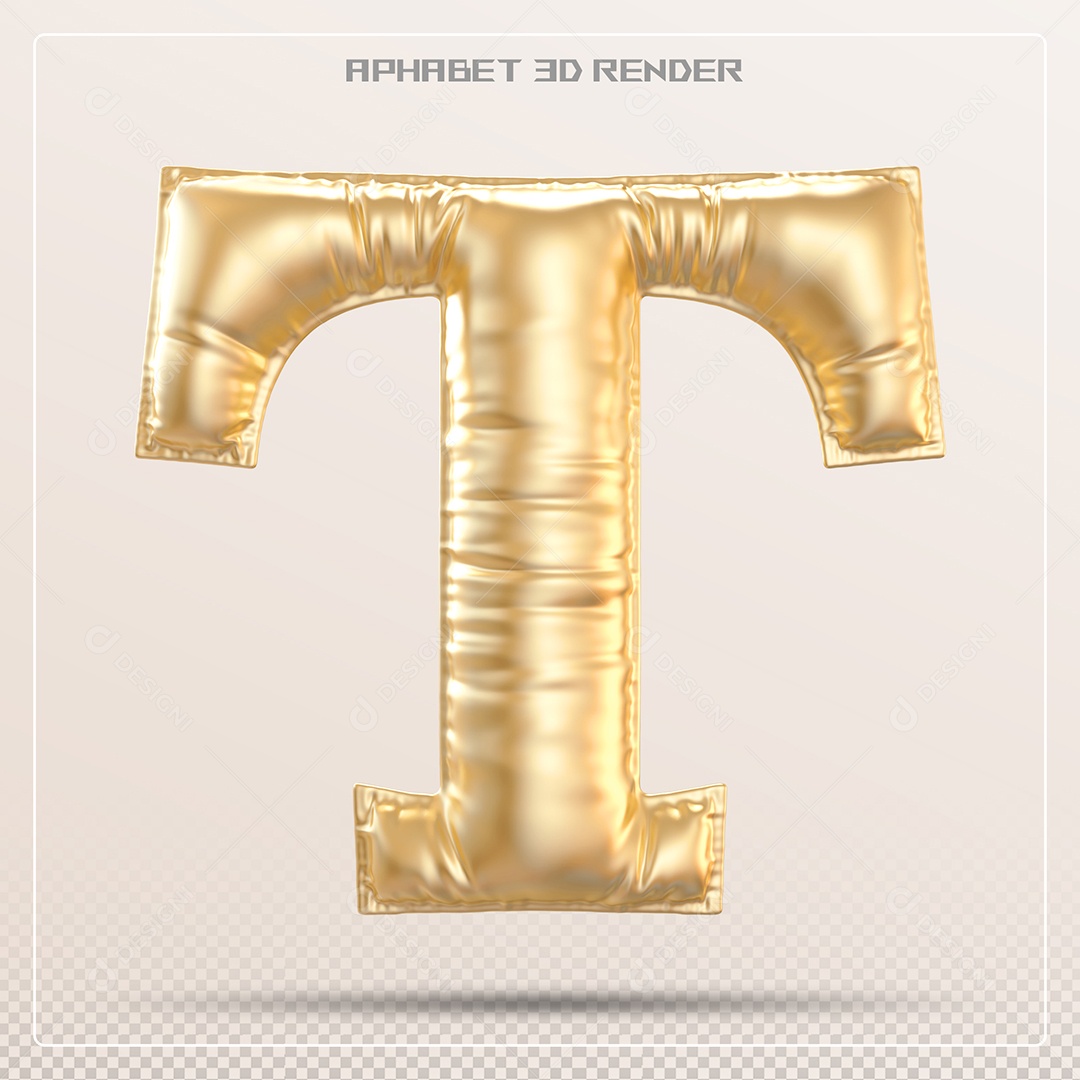 Balão Dourado Letra T Maiúscula Elemento 3D Para Composição PSD