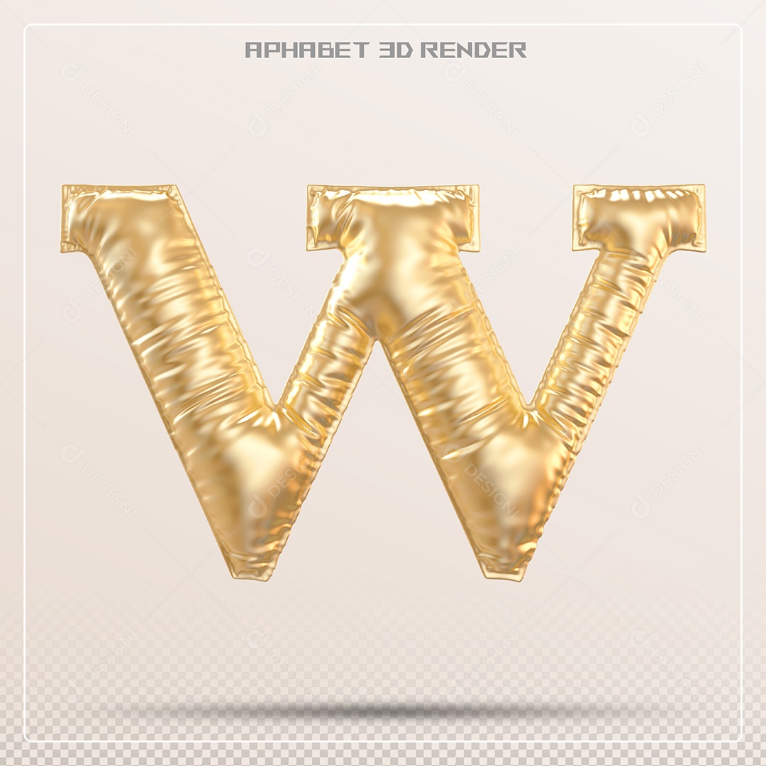 Balão Dourado Letra W Maiúscula Elemento 3D Para Composição PSD