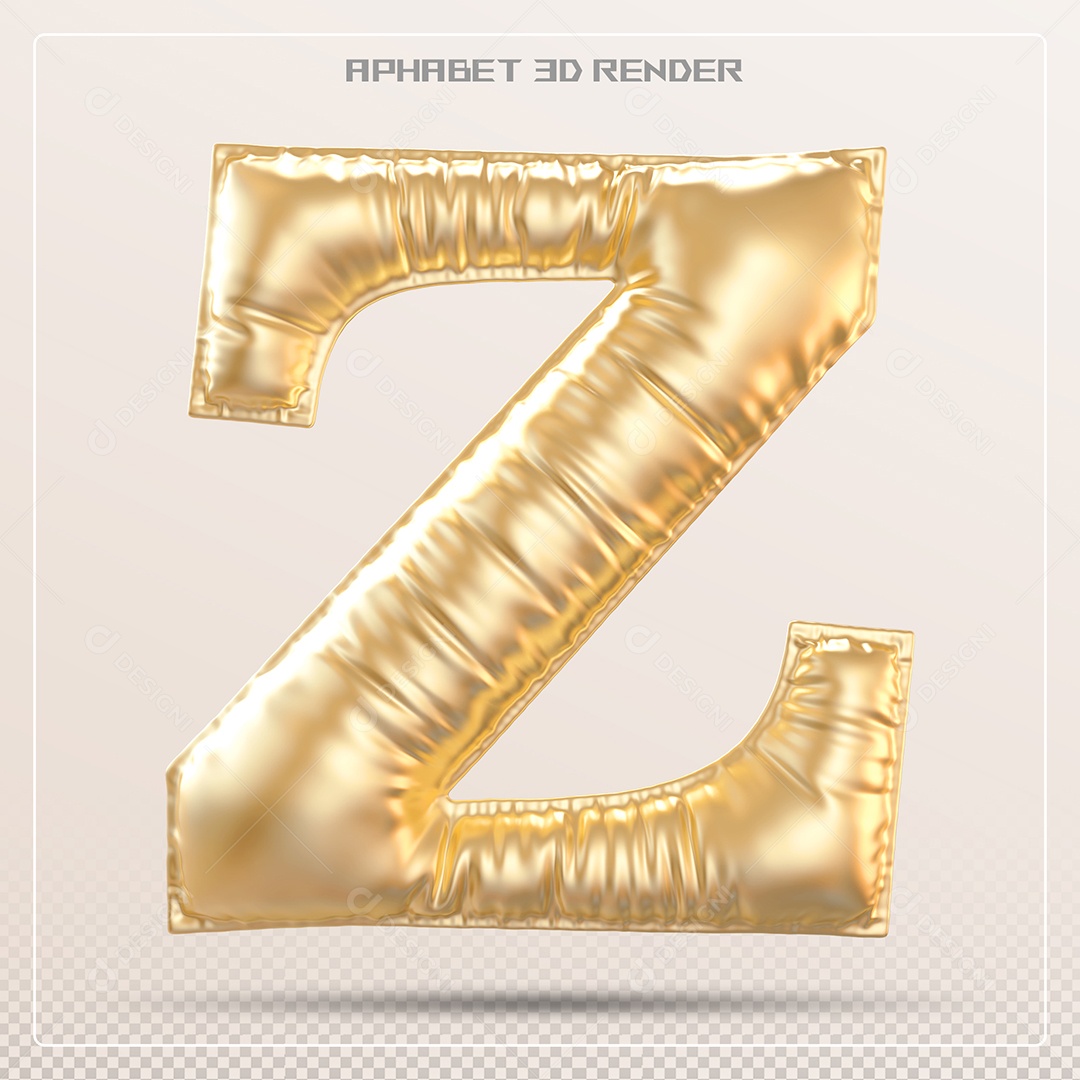 Balão Dourado Letra Z Maiúscula Elemento 3D Para Composição PSD
