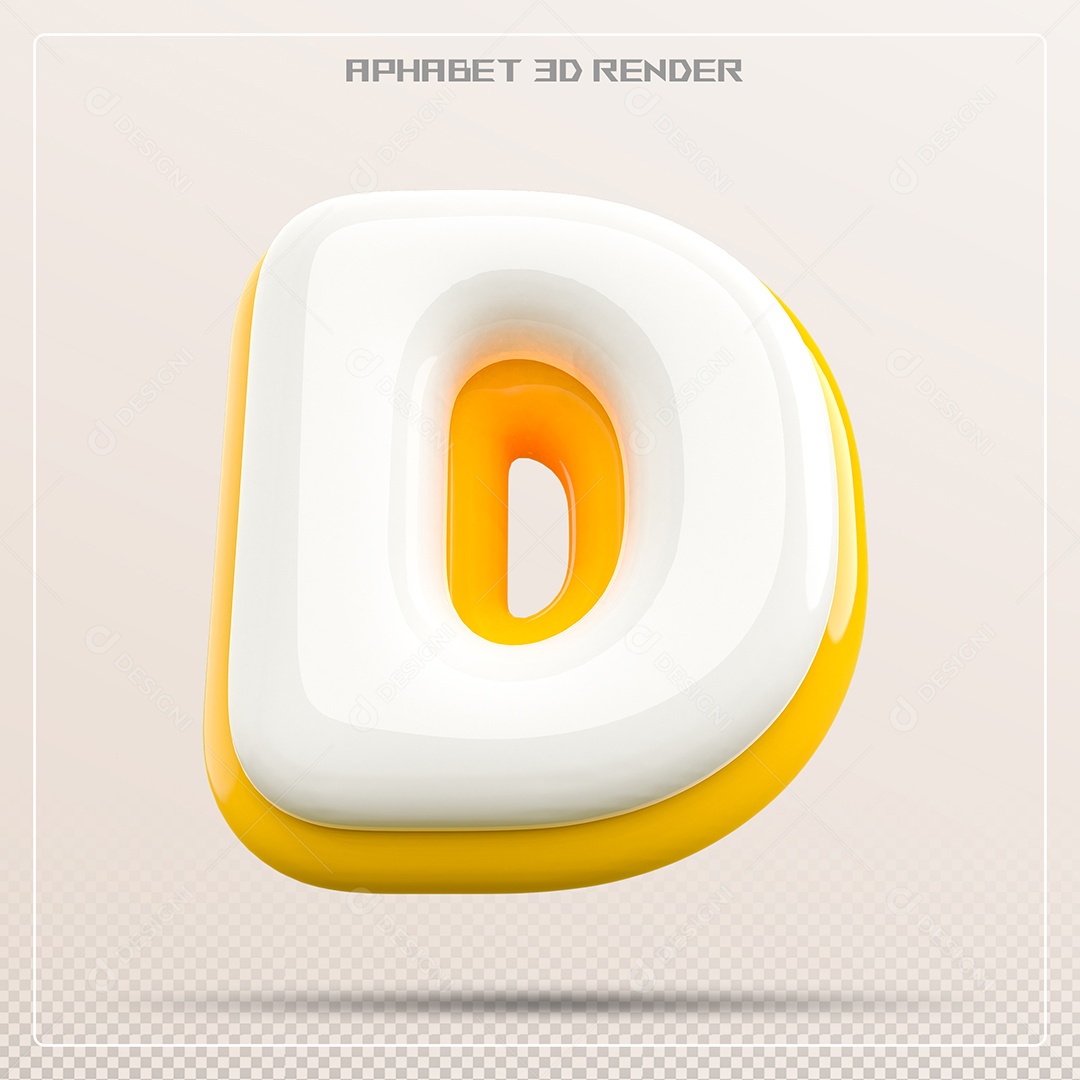 Letra 3D D Amarela E Braca Para Composição PSD