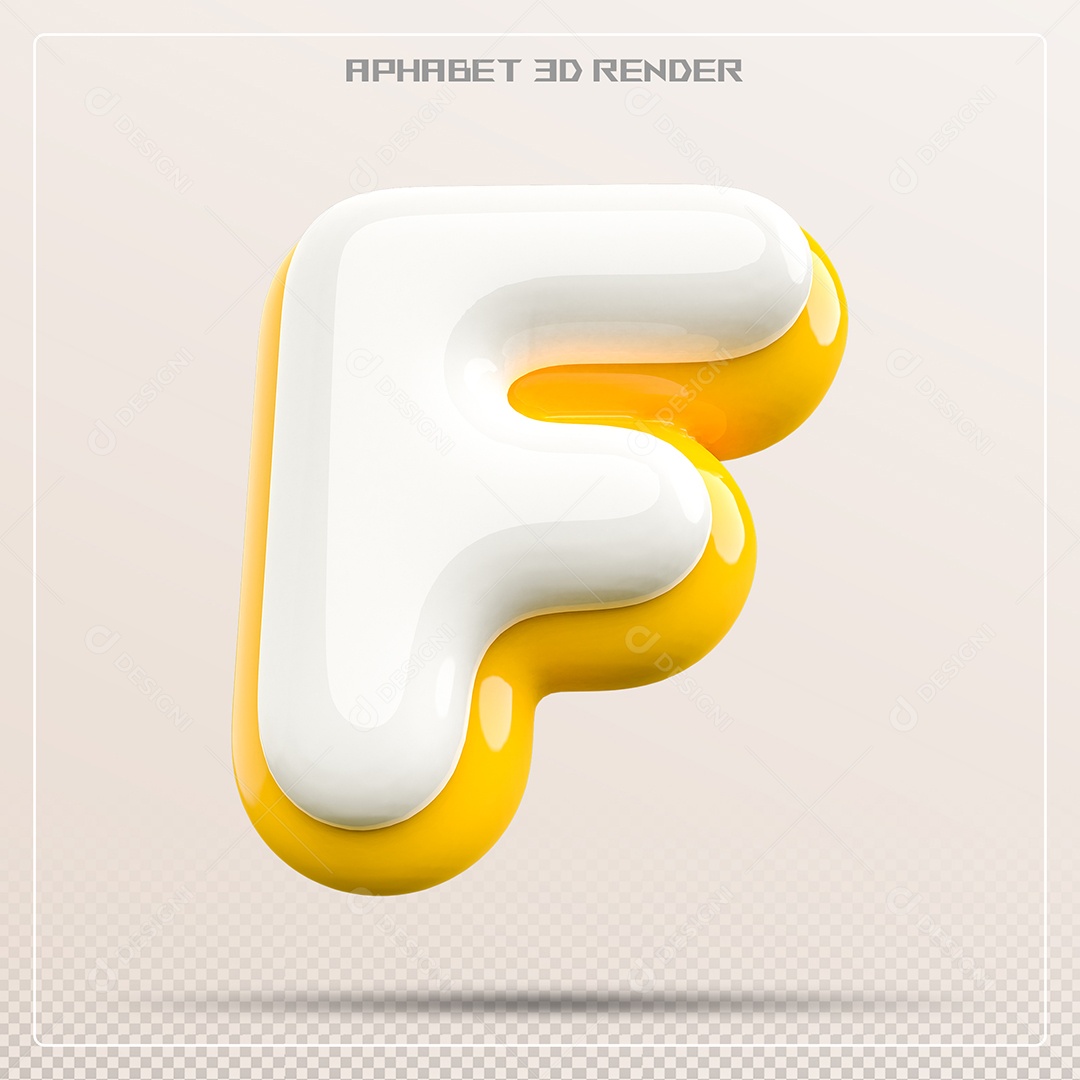 Letra 3D F Amarela E Braca Para Composição PSD