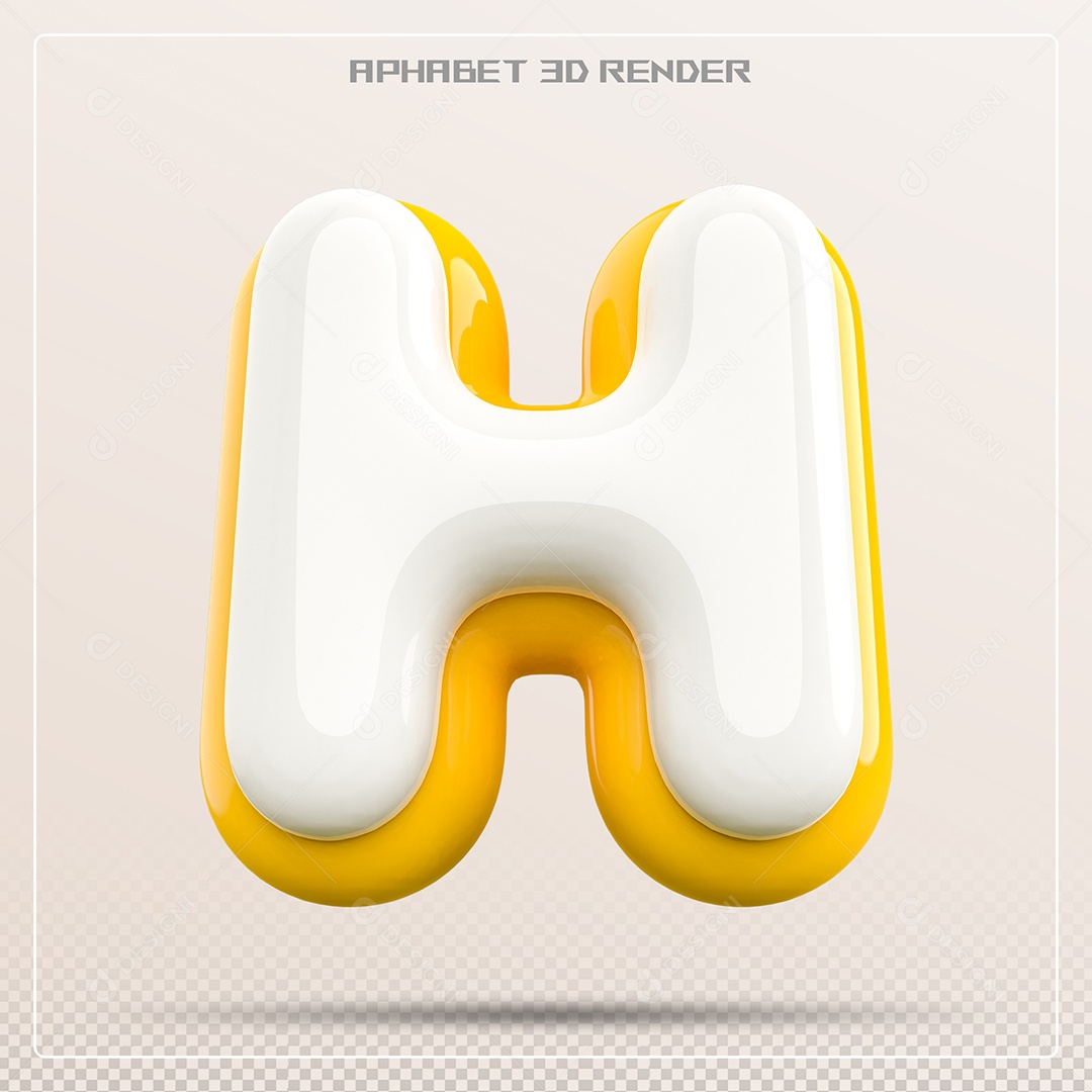 Letra 3D H Amarela E Braca Para Composição PSD