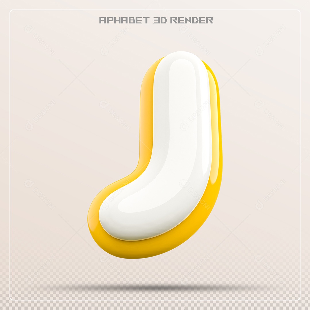 Letra 3D J Amarela E Braca Para Composição PSD