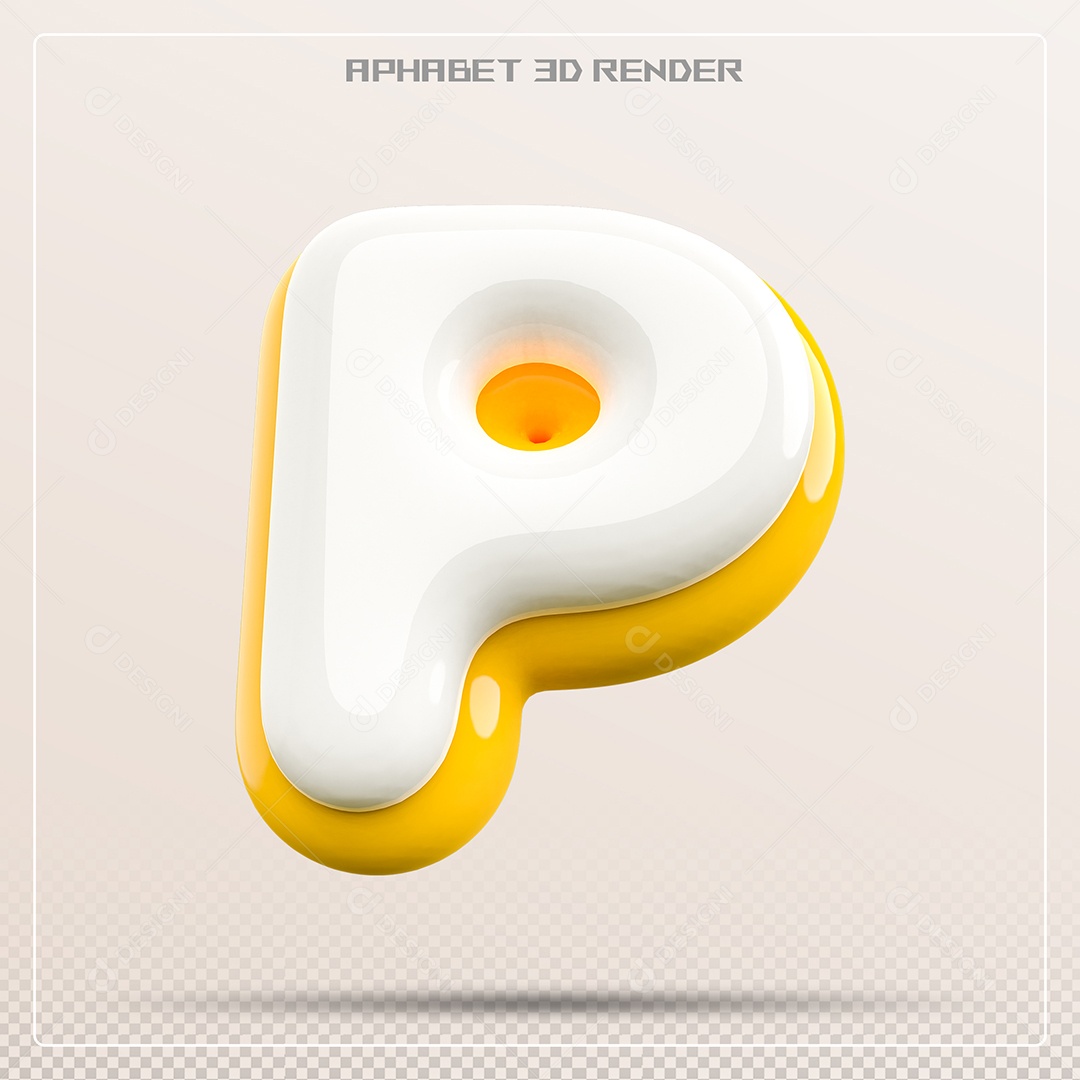 Letra 3D P Amarela E Braca Para Composição PSD