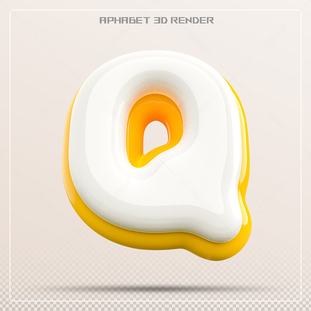 Letra 3D Q Amarela E Braca Para Composição PSD