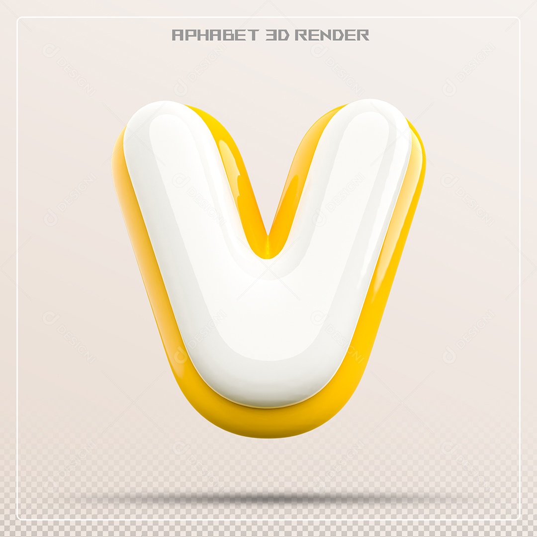 Letra 3D V Amarela E Braca Para Composição PSD