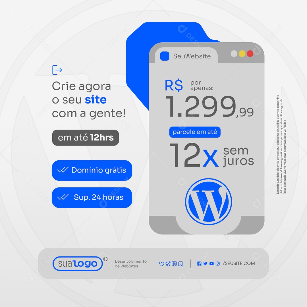 WordPress Crie Agora o Seu Site Com a Gente Social Media PSD Editável