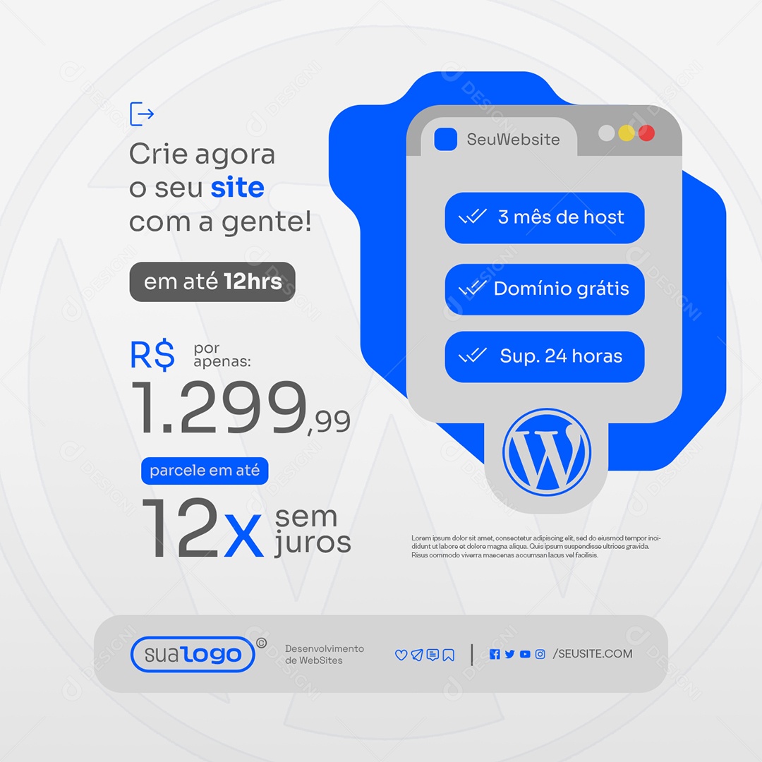WordPress Crie Agora o Seu Site Com a Gente Social Media PSD Editável