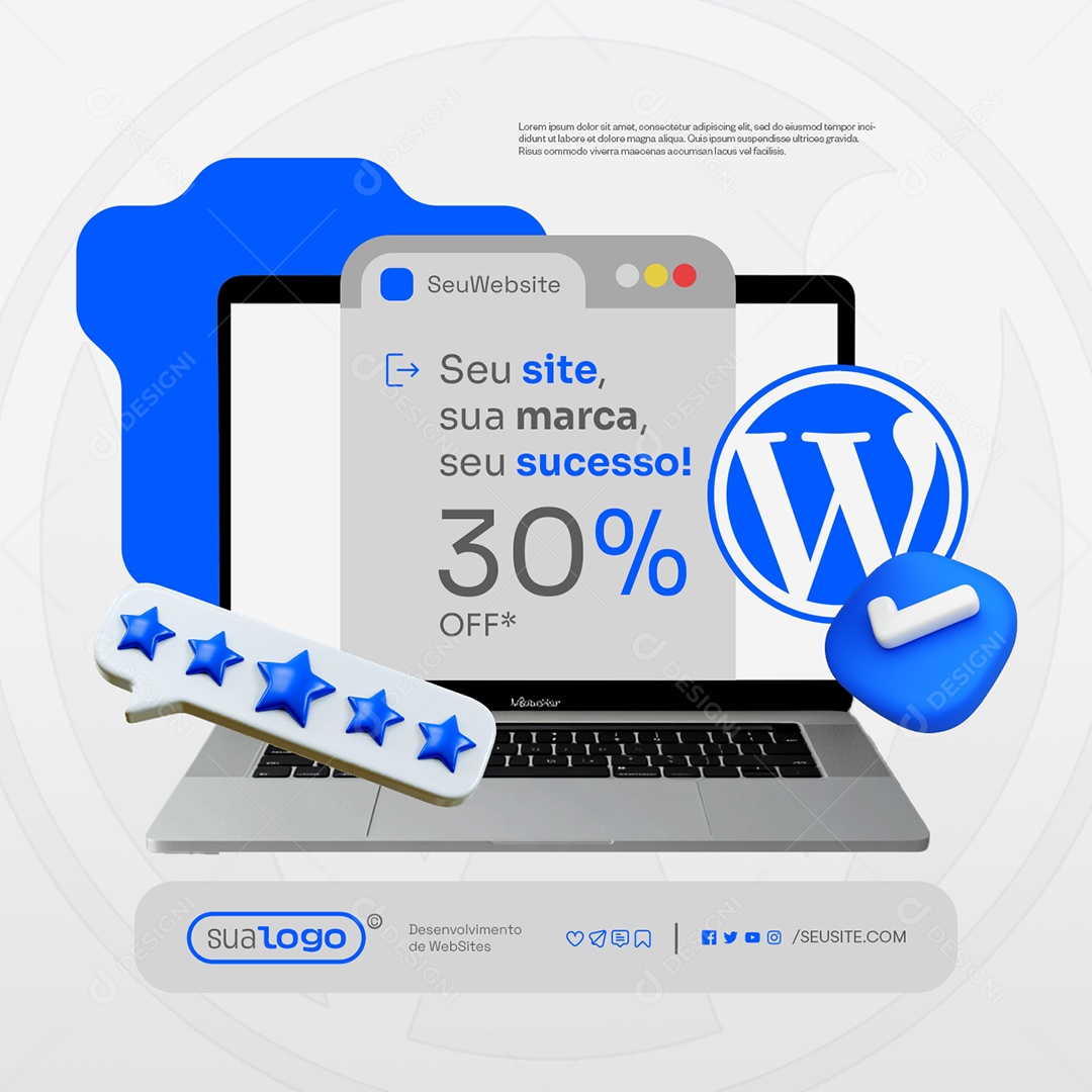 WordPress Seu Site Sua Marca Seu Sucesso 30% Off Social Media PSD Editável