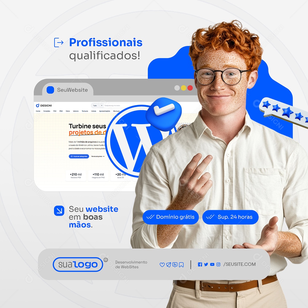 WordPress Profissionais Qualificados Social Media PSD Editável