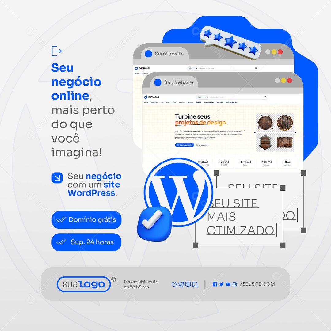 WordPress Seu Negócio Online Social Media PSD Editável