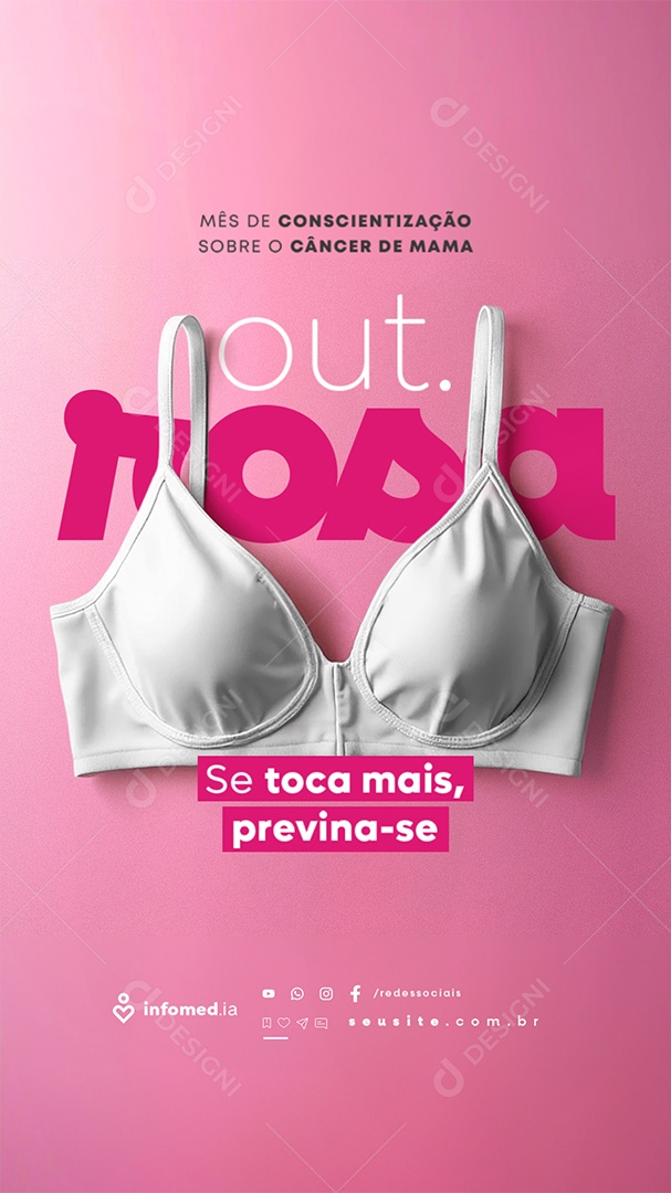 Story Outubro Rosa Se Toca Mais Previna-Se Social Media PSD Editável