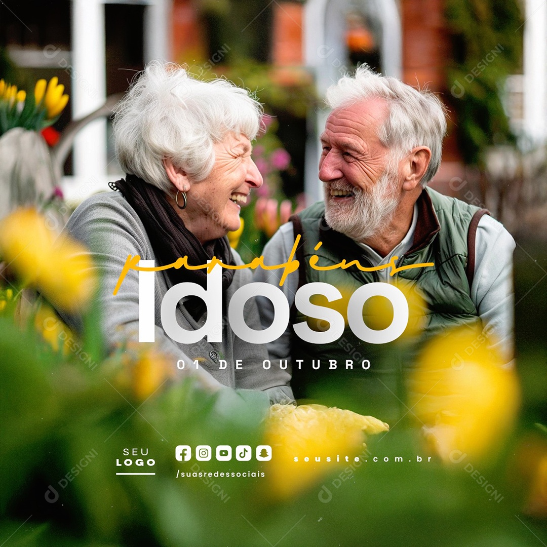 Dia do Idoso 01 de Outubro Parabéns Social Media PSD Editável
